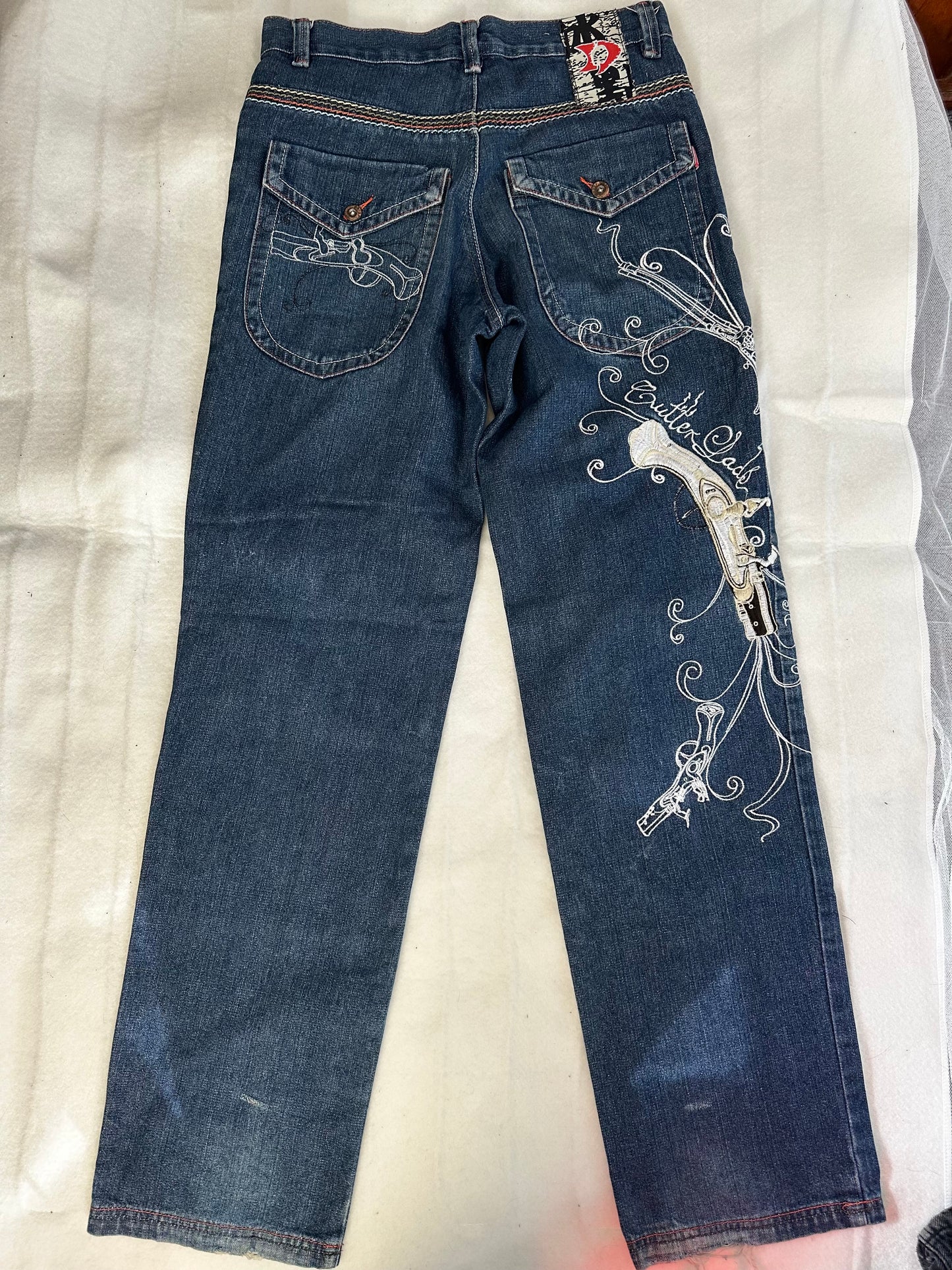 Ice Point Revolver Embroidered Straight Legged Jeans