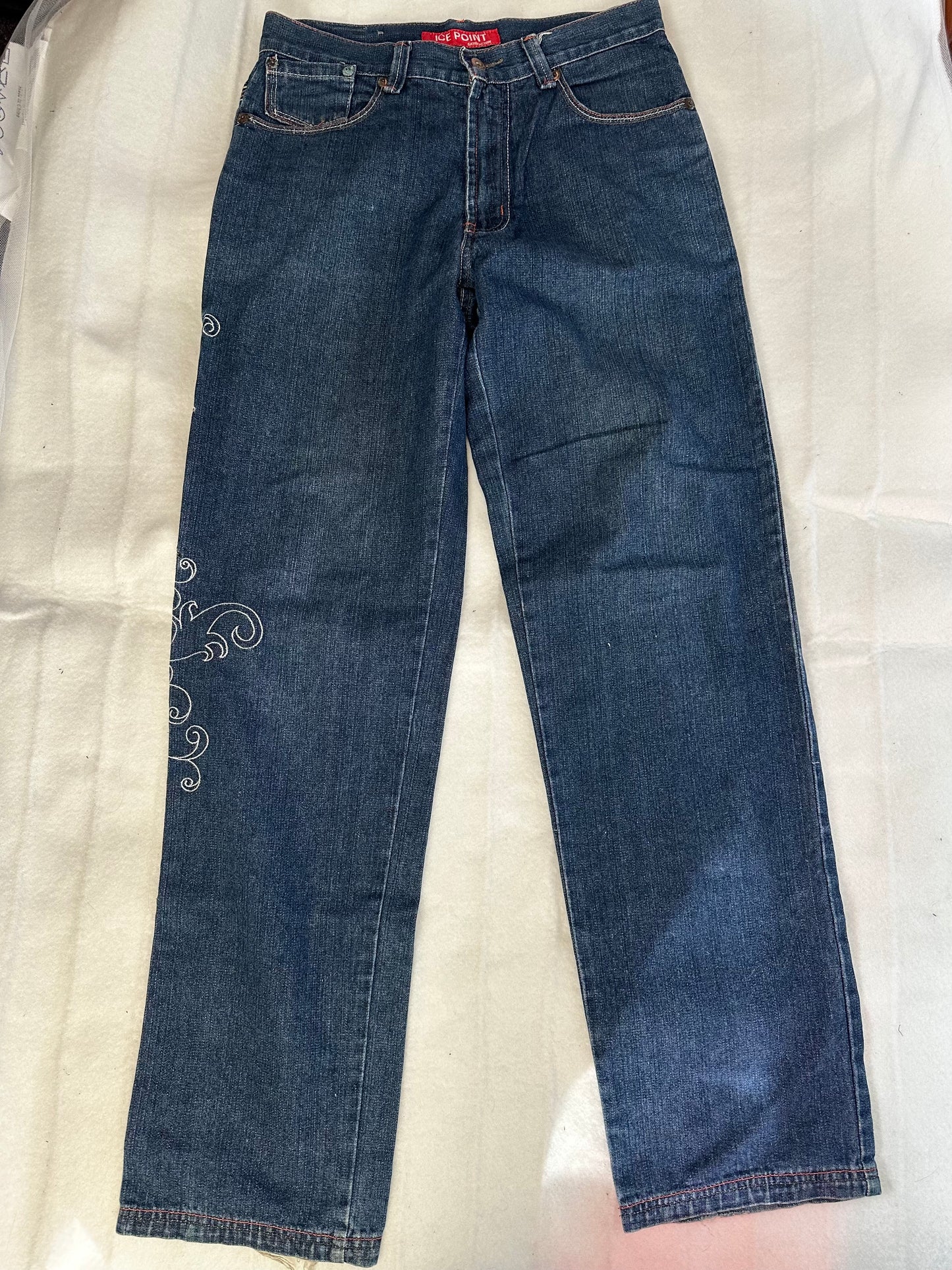 Ice Point Revolver Embroidered Straight Legged Jeans