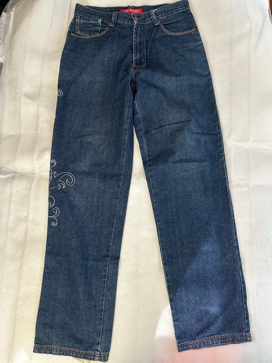 Ice Point Revolver Embroidered Straight Legged Jeans