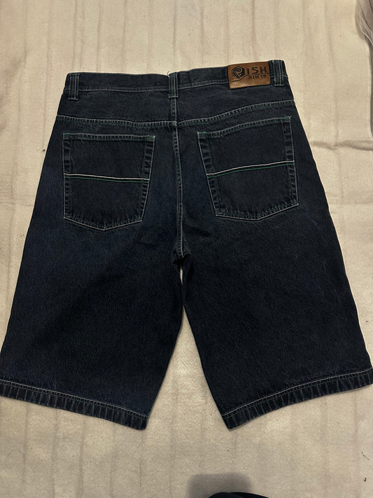 Beautiful Green & White stitching Dark Wash Jorts