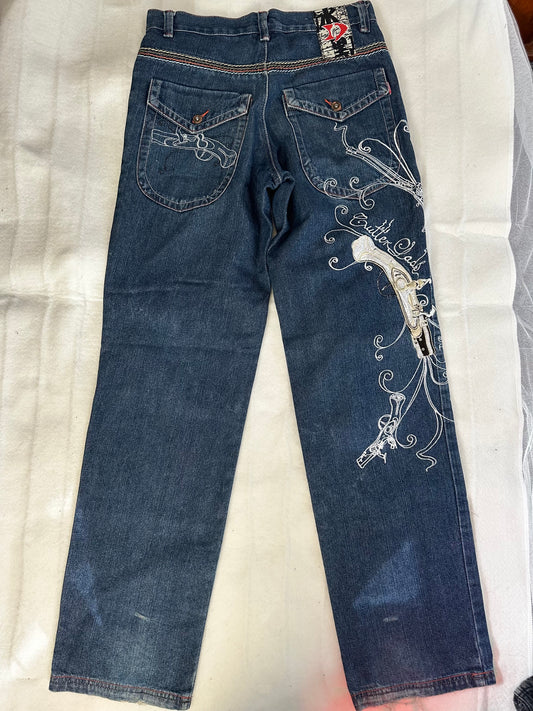 Ice Point Revolver Embroidered Straight Legged Jeans