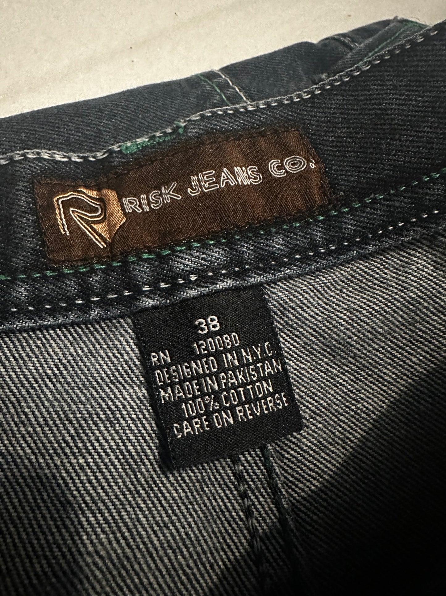Beautiful Green & White stitching Dark Wash Jorts